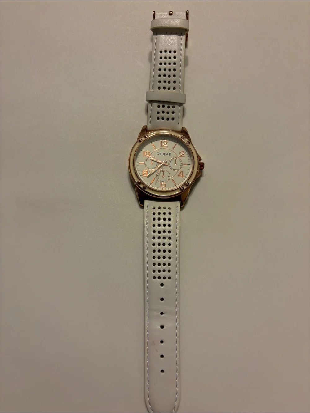 Women's White Leather Strap Watch with Rose Gold Case